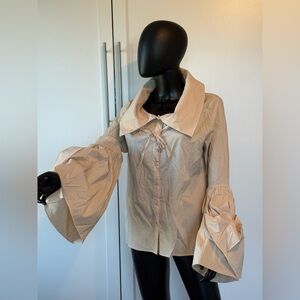 Stylish Beige Blouse with Flared Sleeves
